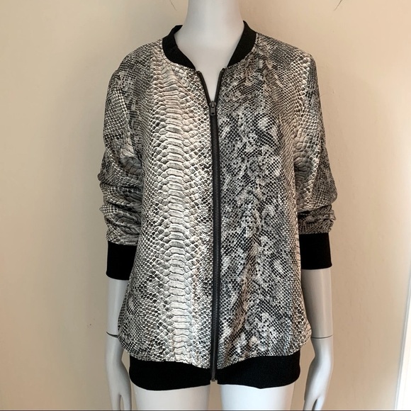 GOLD HAWK Silk Python Snake Print Bomber Jacket Zip Front Size S - Picture 14 of 14
